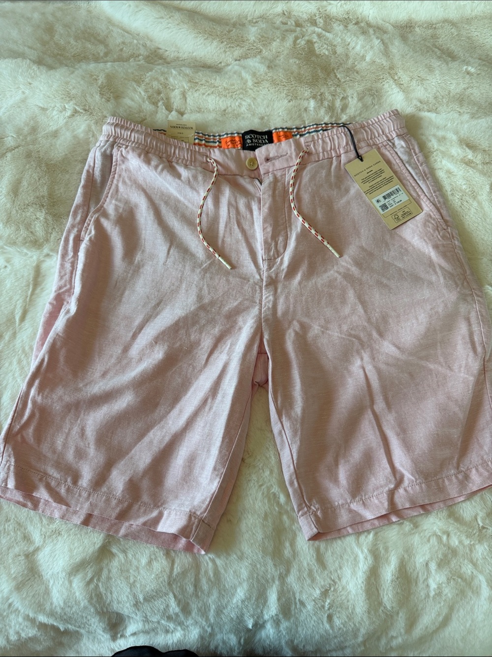 Scotch & Soda Light Pink Linen-Blend Drawstring Shorts